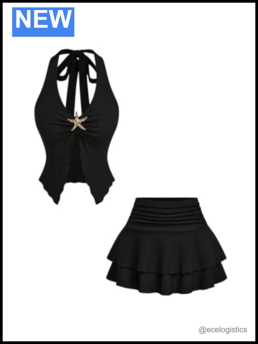 Plus Size 2 Piece Set Halter Top Ruffle Skirt Sleeveless